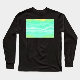 Ocean sunrise, waves in blue and green print Long Sleeve T-Shirt